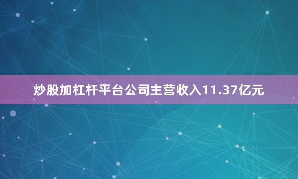 炒股加杠杆平台公司主营收入11.37亿元